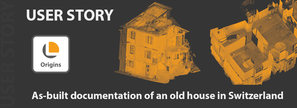 Text: As-built documentation of an old house in Switzerland Picture: two point cloud views of building