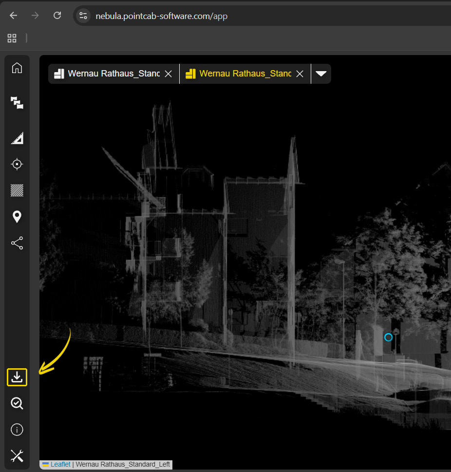 Screenshot of PointCab Nebula. Icon of Download Manager is highlighted